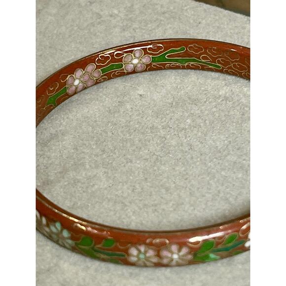 Vintage Cloisonné Enamel Bangle Bracelet Set of 3 Floral Chinoiserie Stackable - Picture 9 of 12